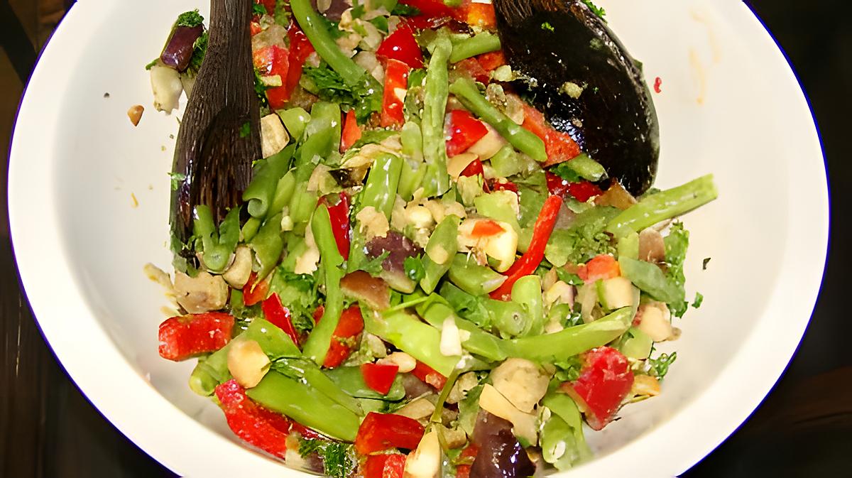 recette Salade d'aubergines, haricots verts et poivron rouge