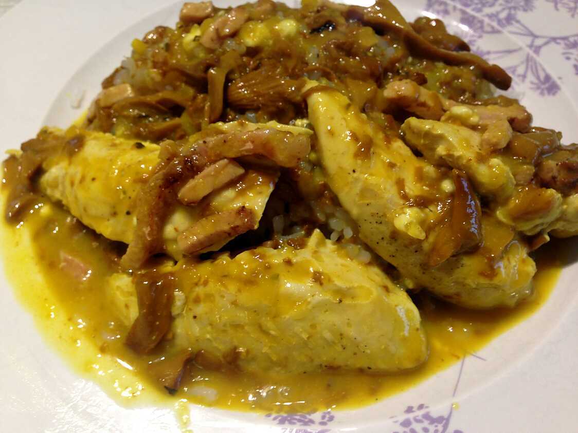 Recette d'Aiguillettes de poulet aux girolles au thermomix