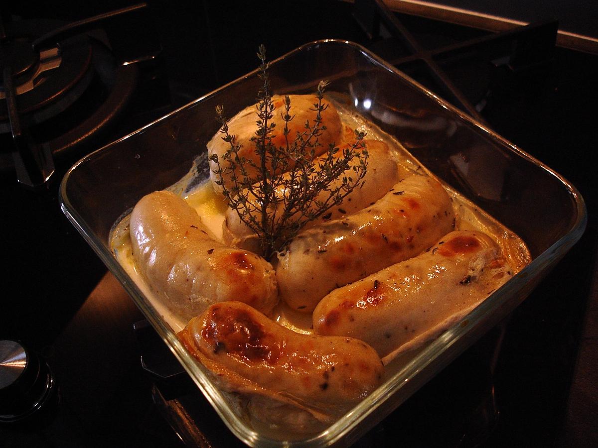 recette Le petit boudin blanc mariner au lait et  thym .....