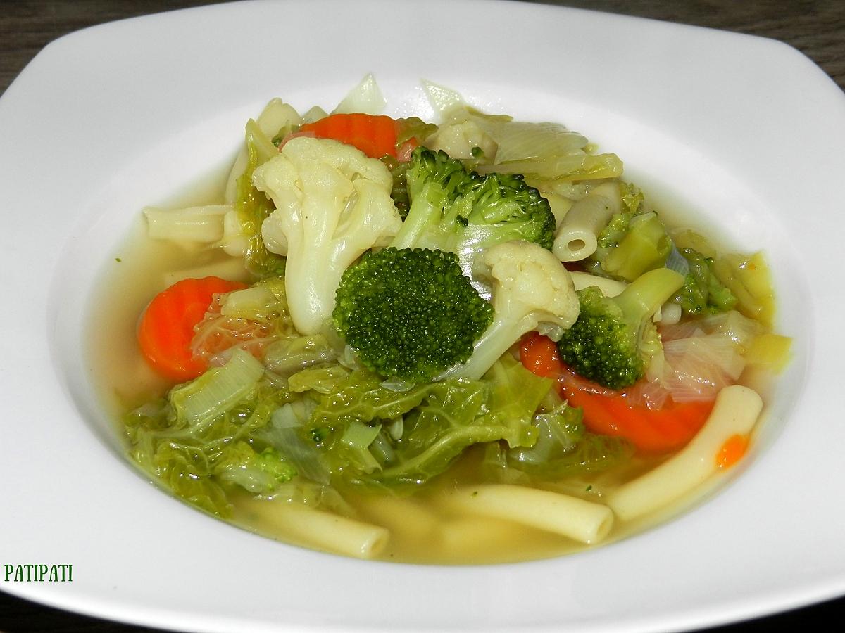 recette Un bouillon de légumes et de macaroni venant du frigo