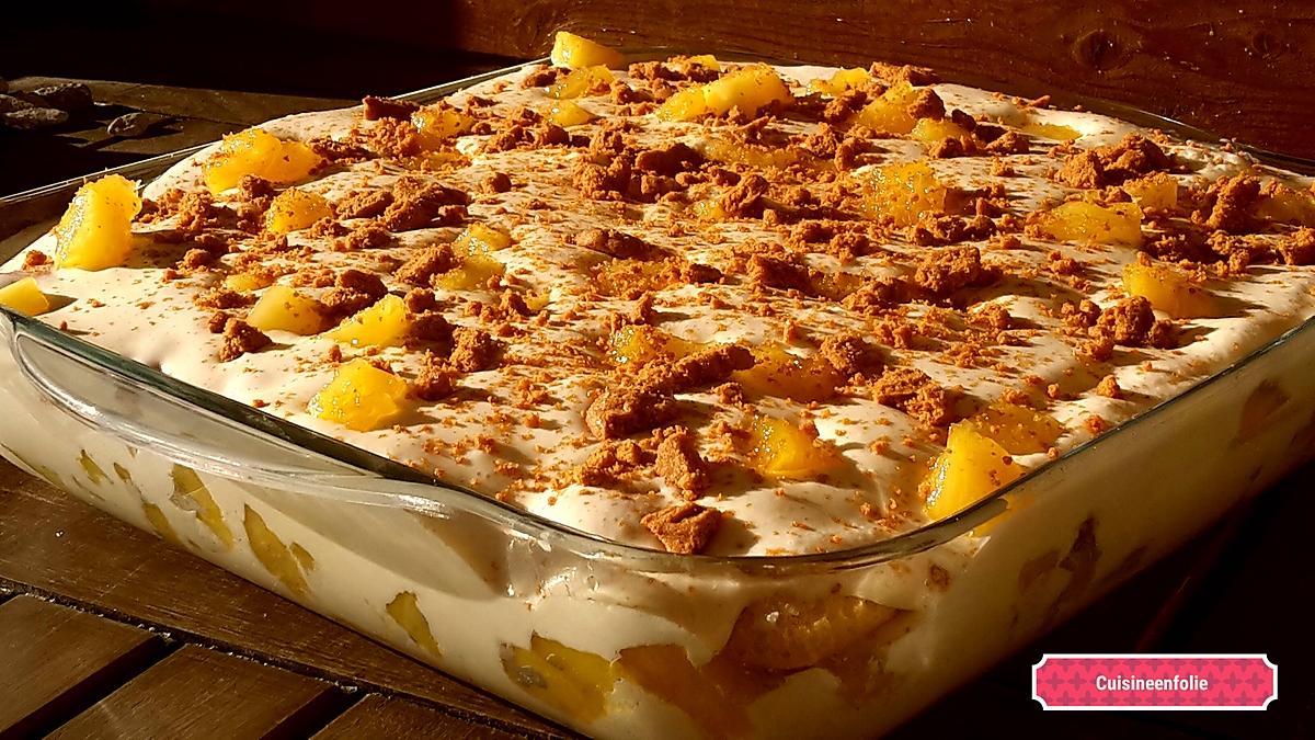 recette Tiramisu à l'ananas flambé au rhum,  éclats de spéculos