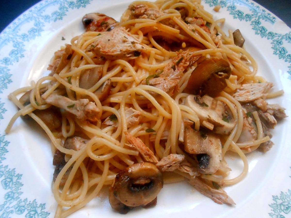 recette SPAGHETTI POULE CHAMPIGNONS