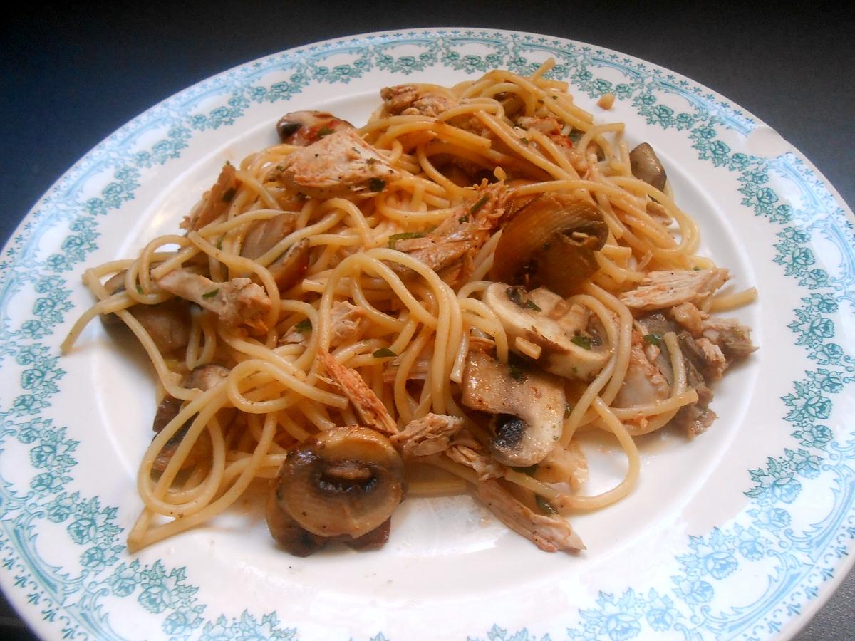 recette SPAGHETTI POULE CHAMPIGNONS