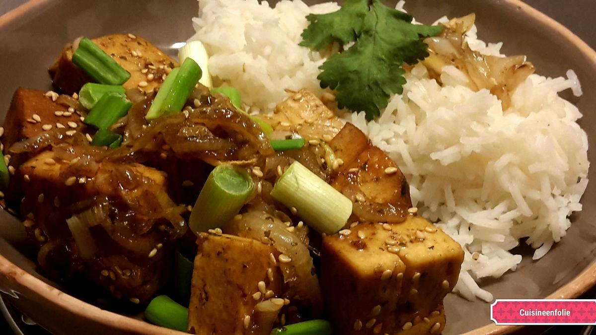 recette Tofu aux oignons caramélisés  ( à ma façon )