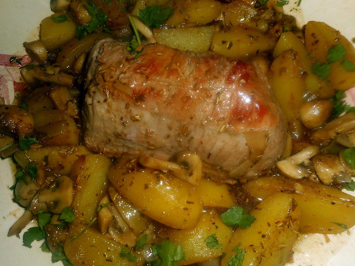 recette Roti de veau aux champignons et pommes de terre