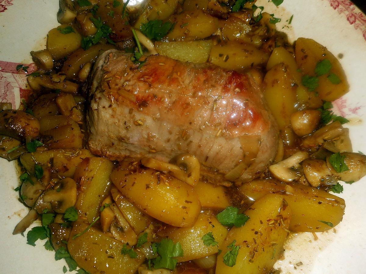 recette Roti de veau aux champignons et pommes de terre