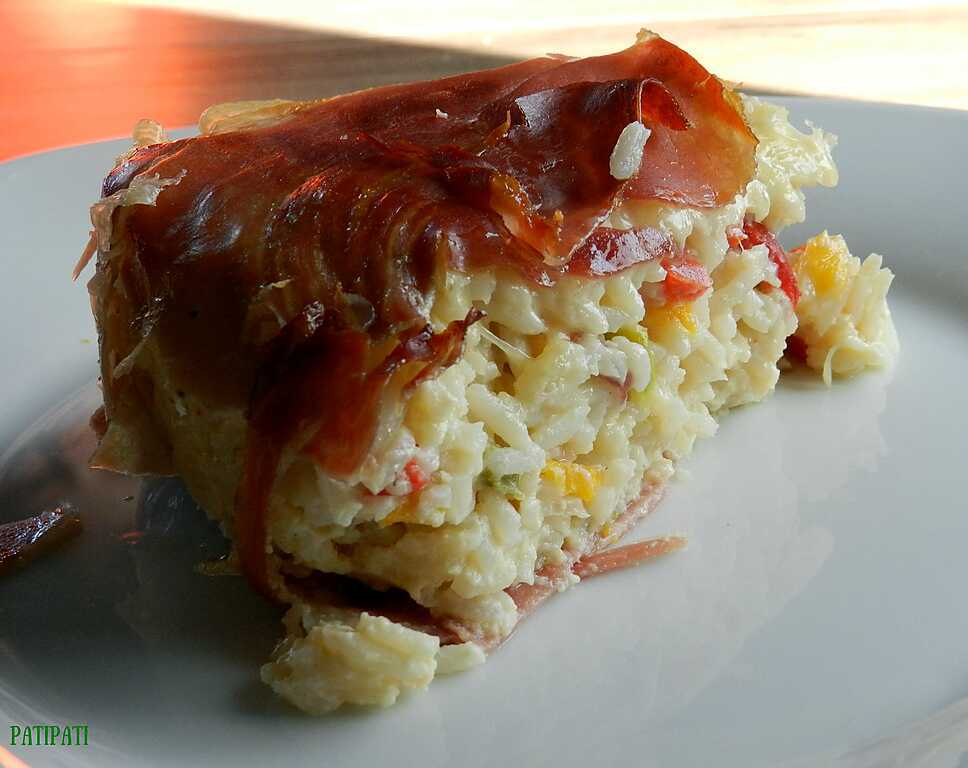 recette Gâteau de riz lardé aux poivrons