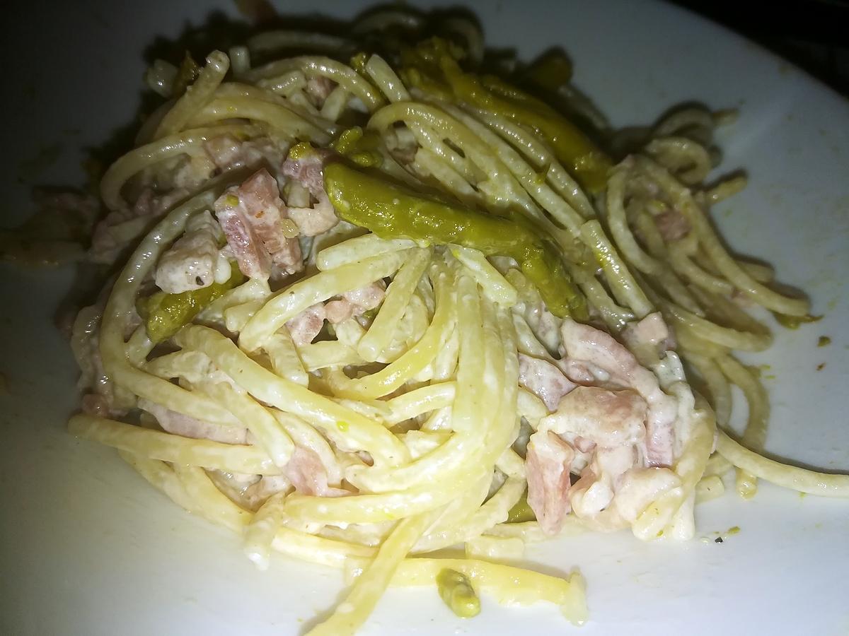 recette Spaghettis carbonara au asperges