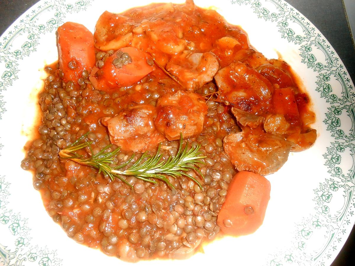 recette GESIERS A LA TOMATE ET LENTILLES