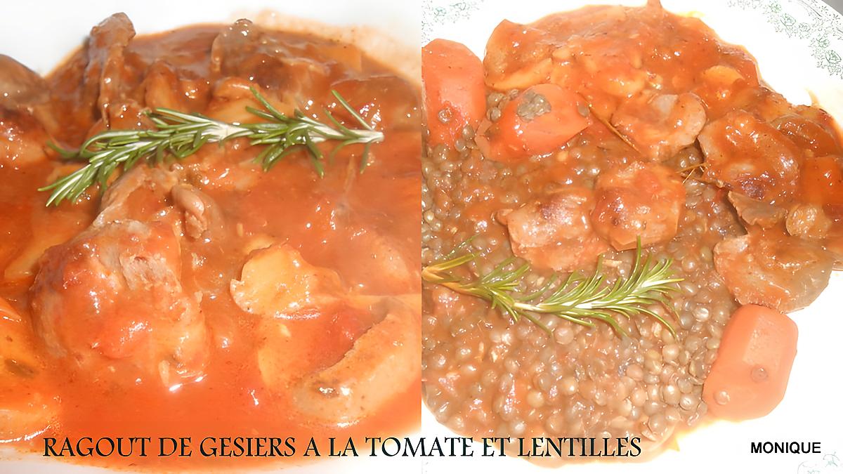 recette GESIERS A LA TOMATE ET LENTILLES