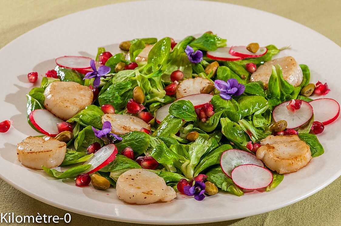 Recette de Salade de saint jacques aux pistaches et à la grenade