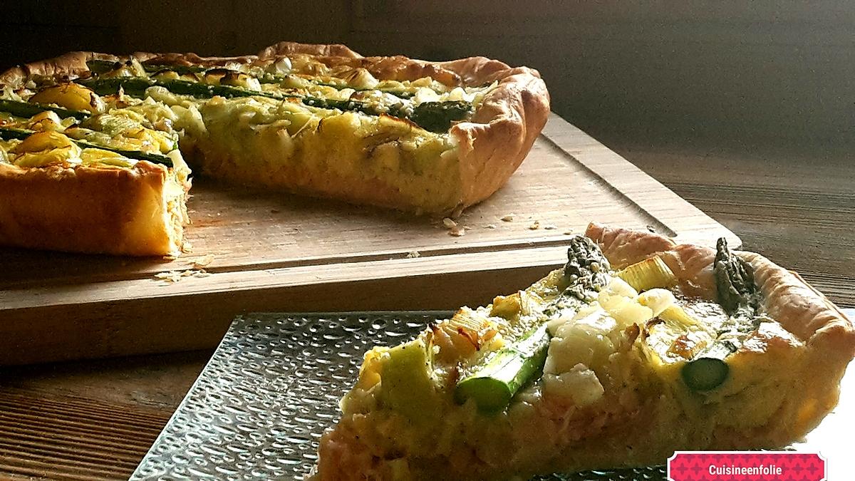 recette Quiche saumon, poireaux, asperges