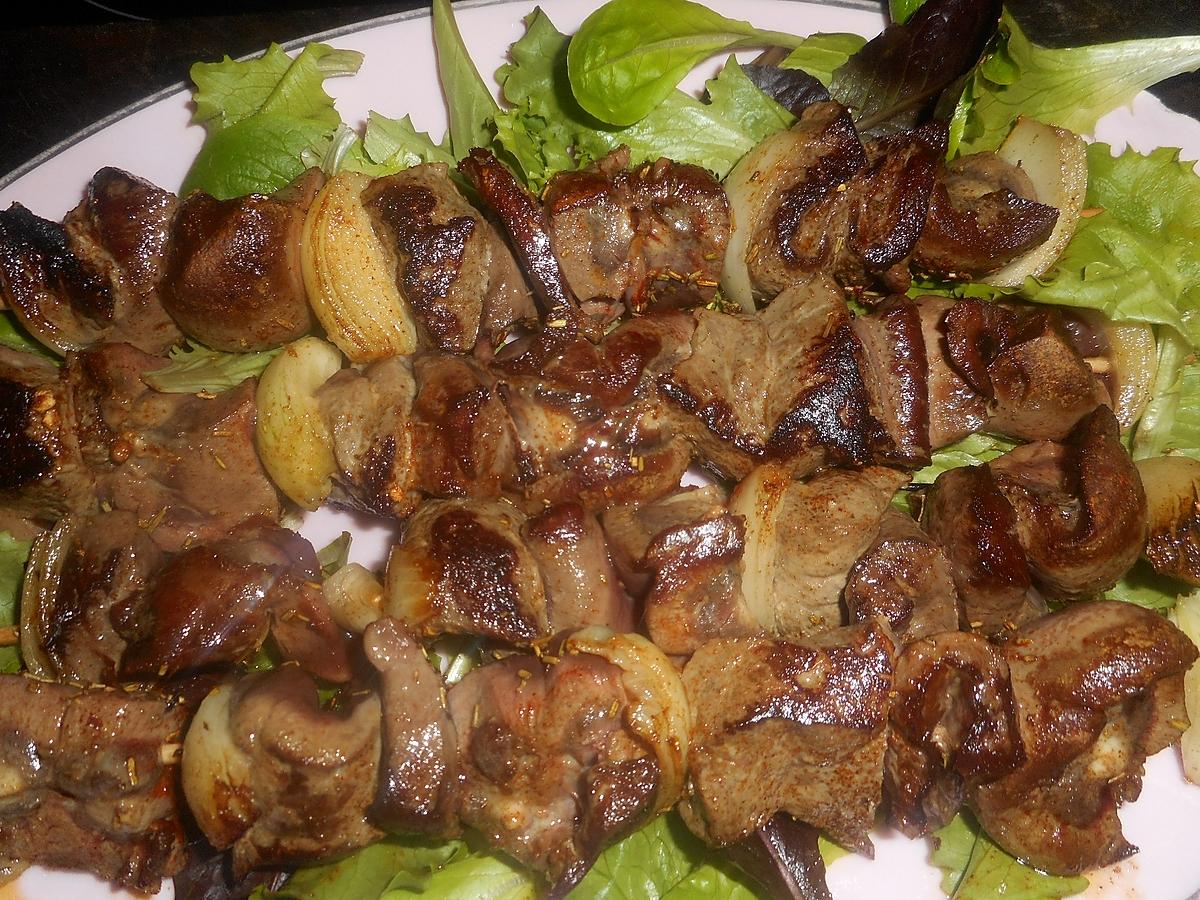 recette Brochettes de foie ,coeur, rognon de boeuf