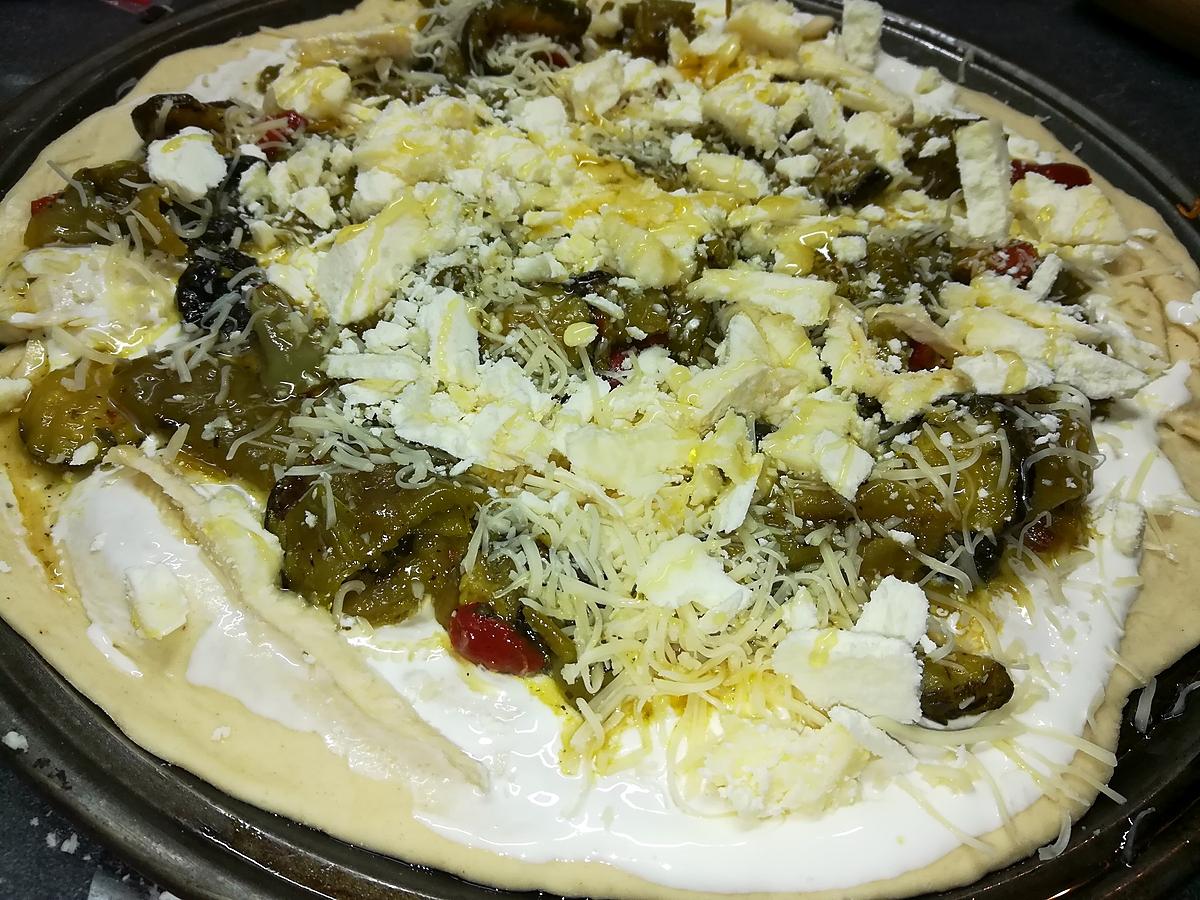 recette Pizza crème légumes chèvre miel