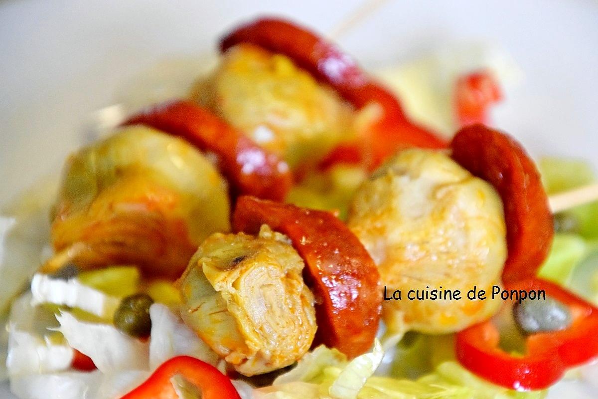 recette Brochettes de chorizo et artichaut