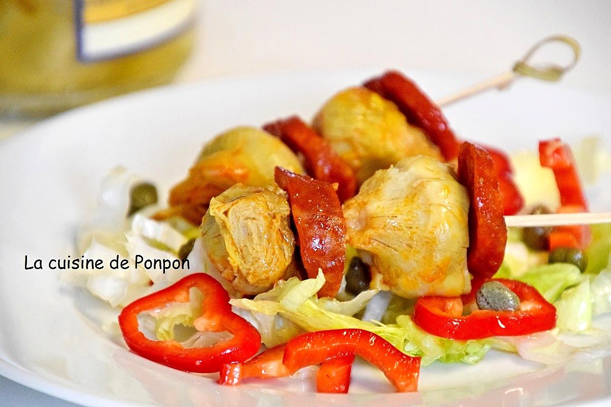 recette Brochettes de chorizo et artichaut