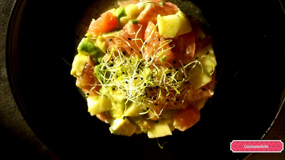 recette Tartare de saumon avocat pamplemousse et pomme