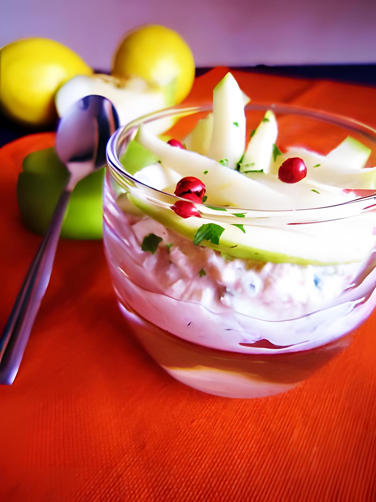 recette Verrine de rillettes de thon et mikado de pomme verte