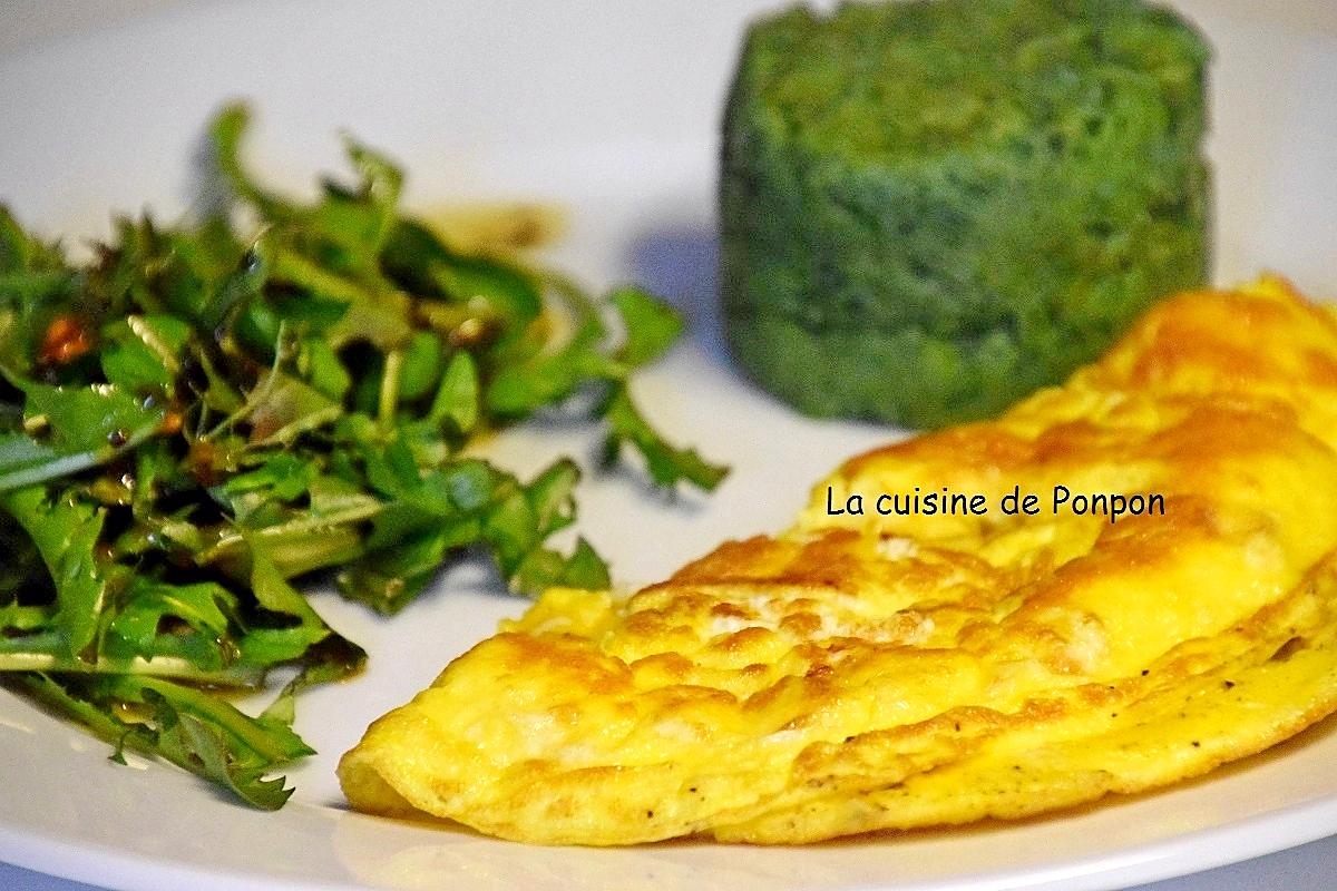 recette Salade de pissenlits, omelette et purée à la spiruline