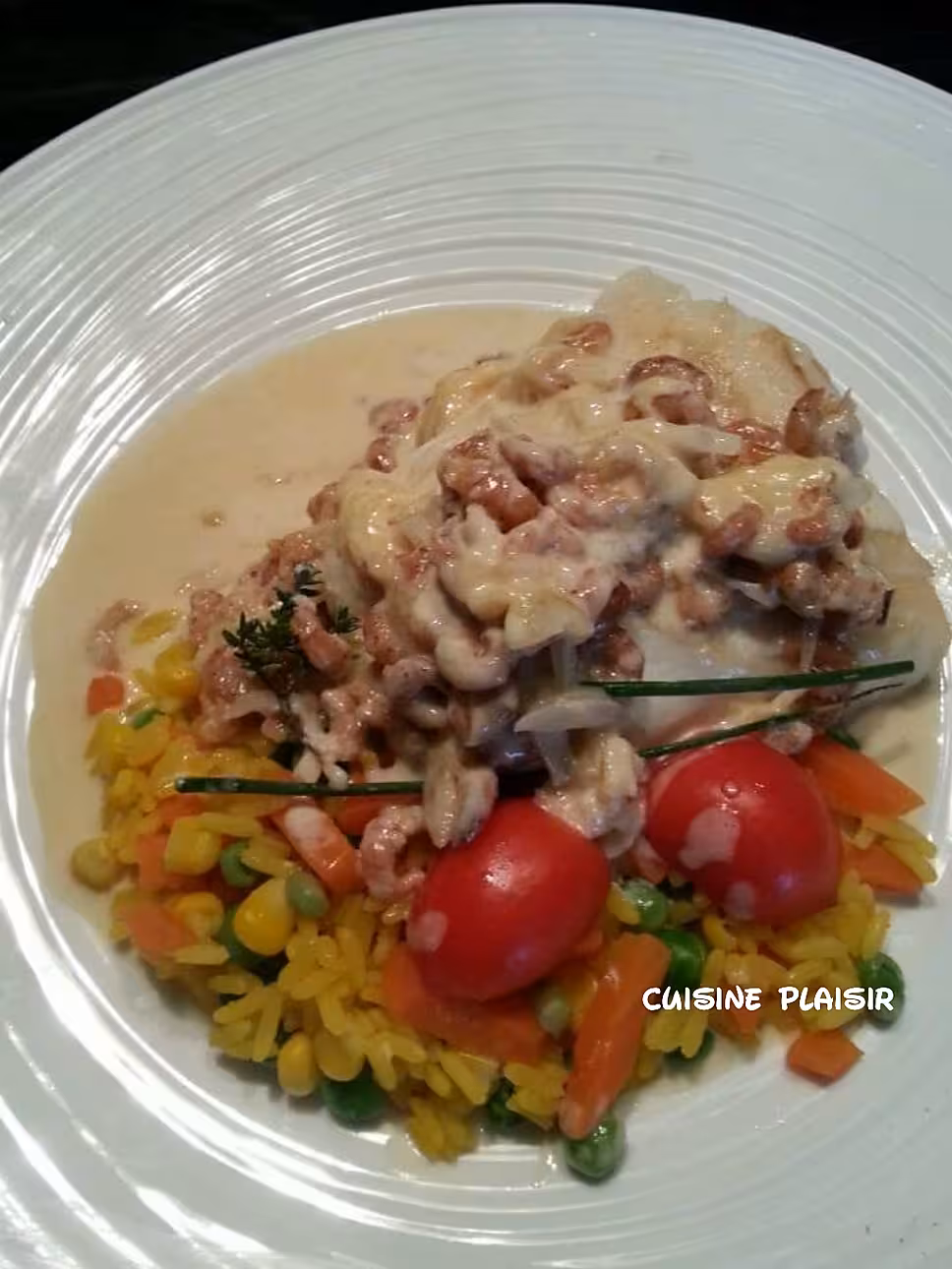 recette Dos de cabillaud sauce fromage et aux crevettes grises