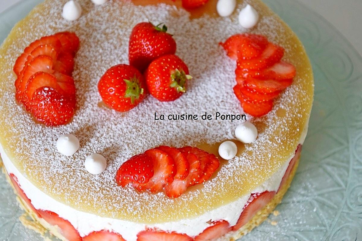 recette Fraisier au sirop de fraise-basilic et liqueur de basilic, sans beurre