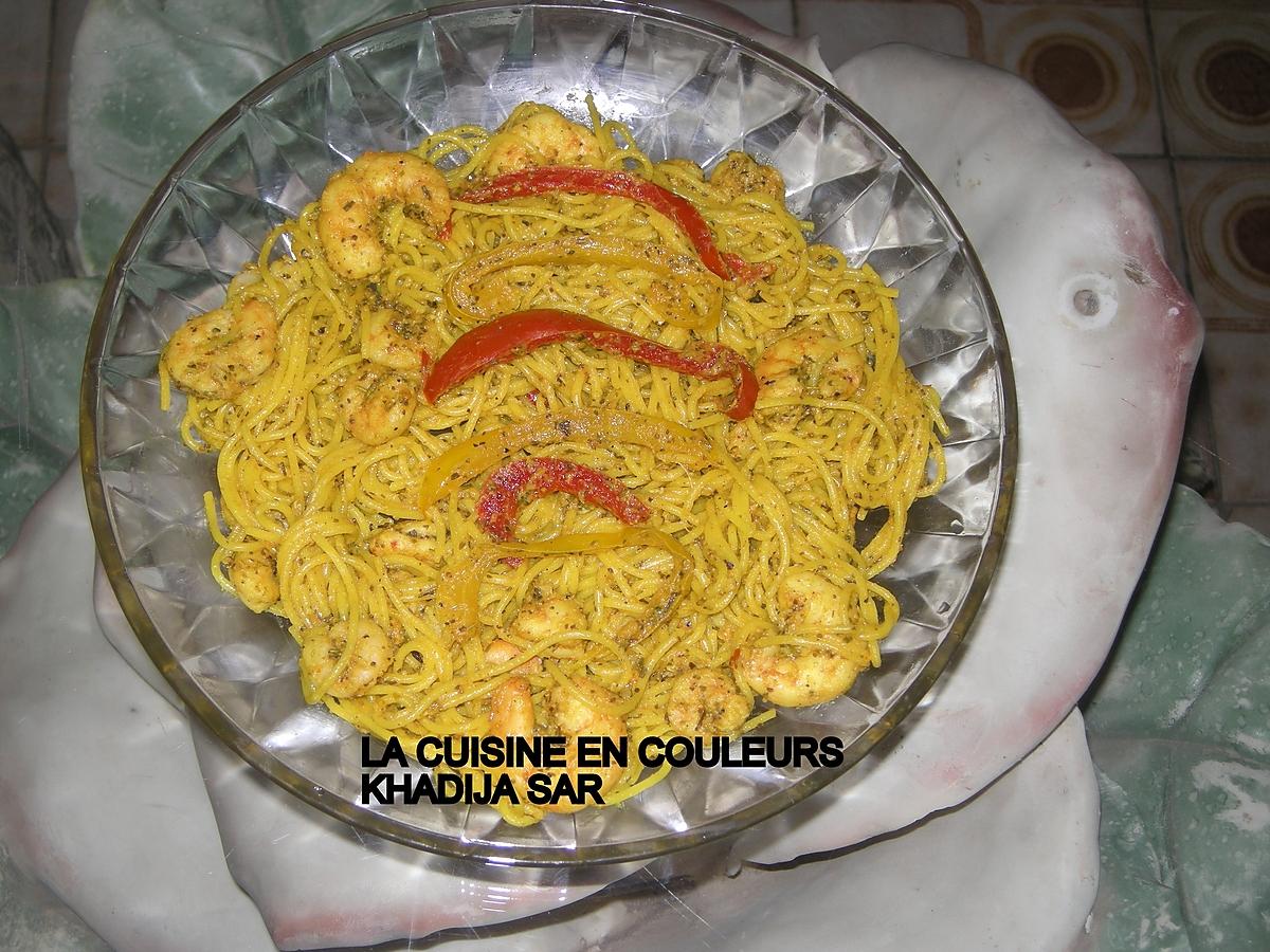 recette Spaghettis safranés aux crevettes