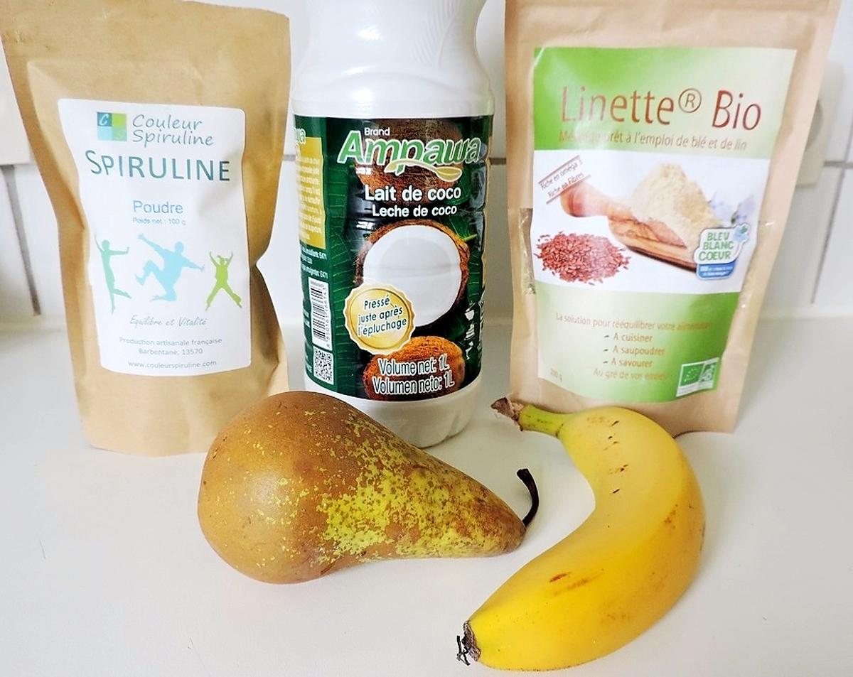 recette Smoothie poire, banane, coco, linette et spiruline