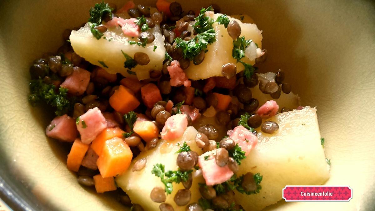 recette Salade de lentilles,  lardons et carottes