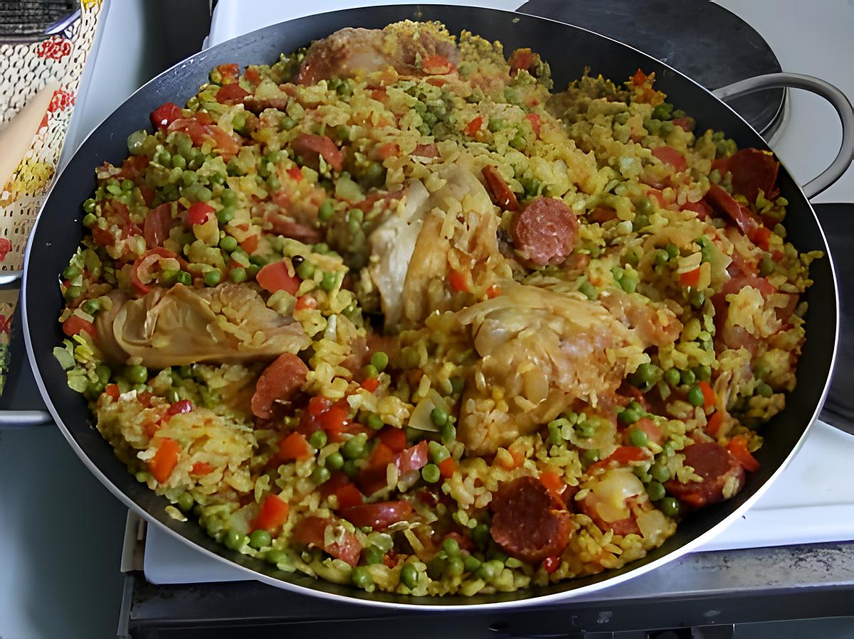 recette Paella catalane  (poulet chorizo)