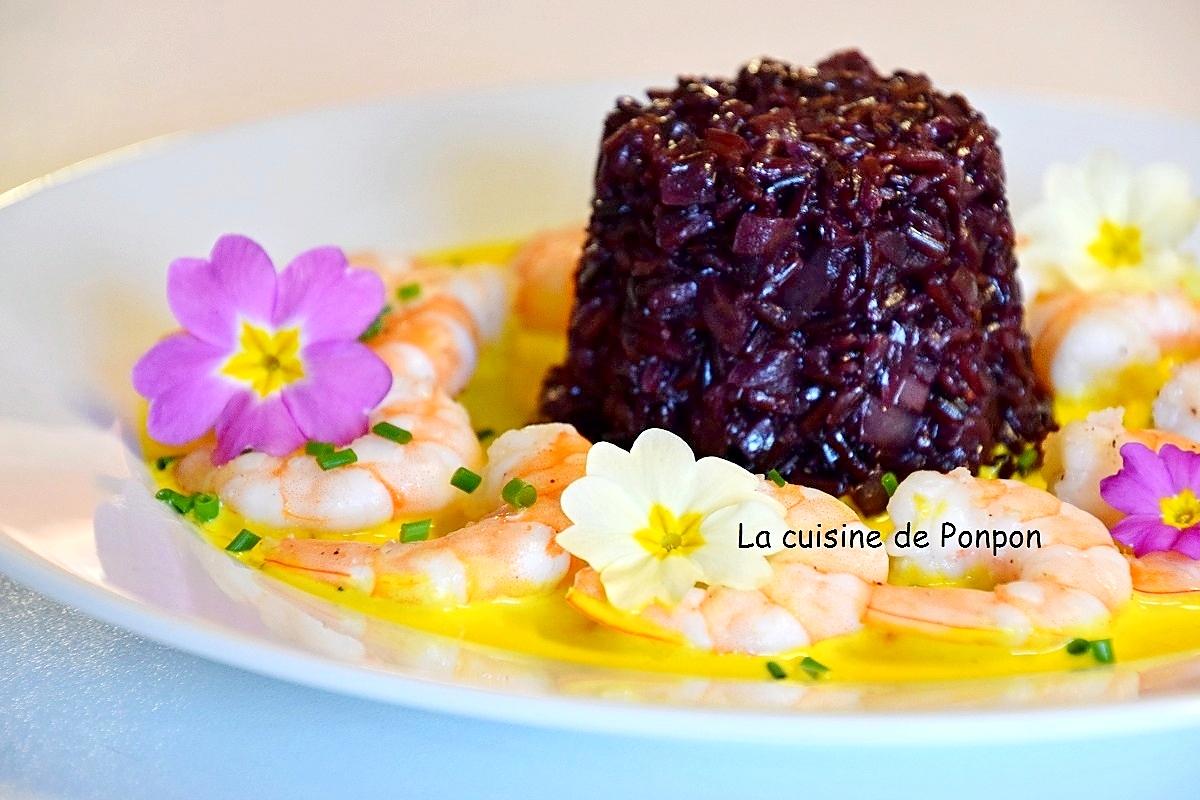 recette Riz noir aux crevettes, sauce au safran et curcuma