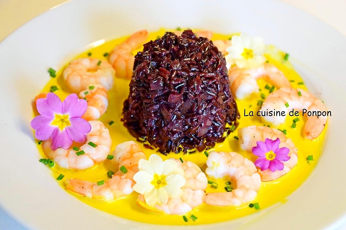 recette Riz noir aux crevettes, sauce au safran et curcuma