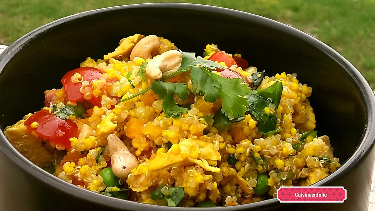 recette Taboulet de quinoa et millet au poulet ,coriandre ,  citron confit et noix de cajou