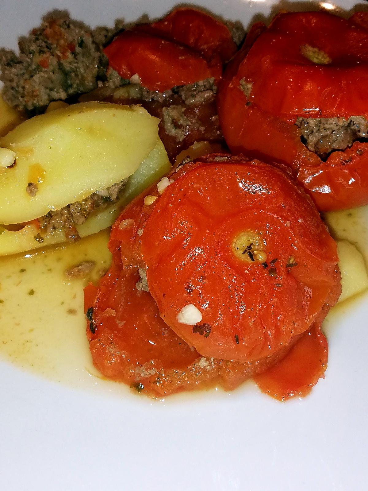 recette Tomates et pommes de terre farcies au boeuf -cookéo-