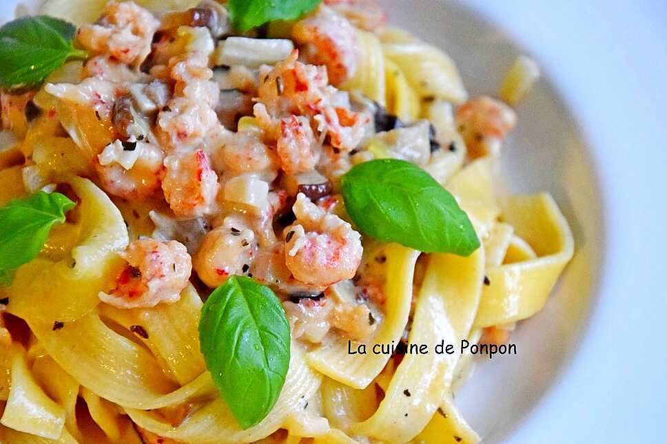 recette Pâtes et sauce crémeuse aux langoustines et champignons