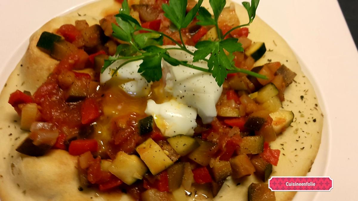 recette Foccacia, ratatouille et oeuf coulant