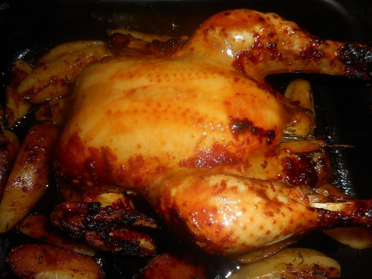 recette Poulet roti au paprika fumé et pommes de terre amandine