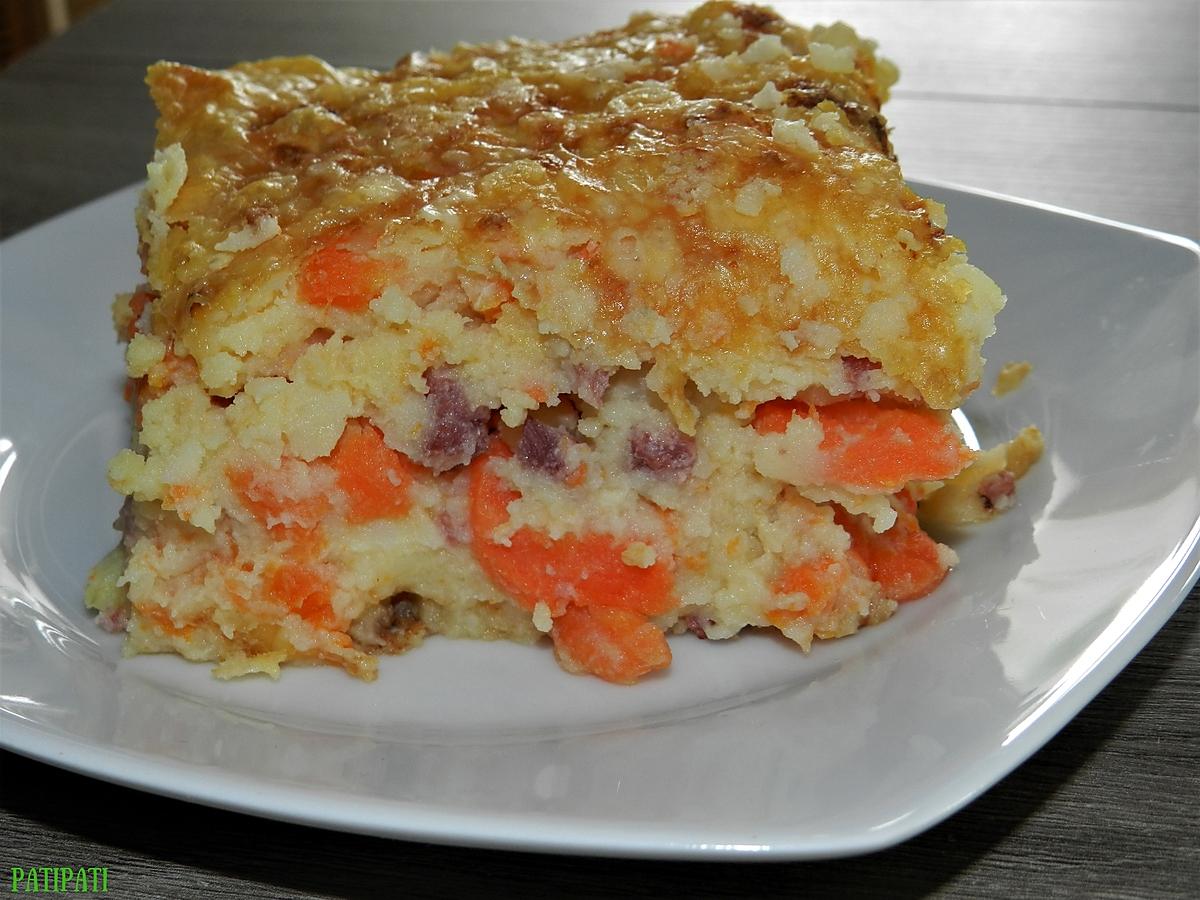 recette Gratin de pomme de terre aux carottes et lardons fumés