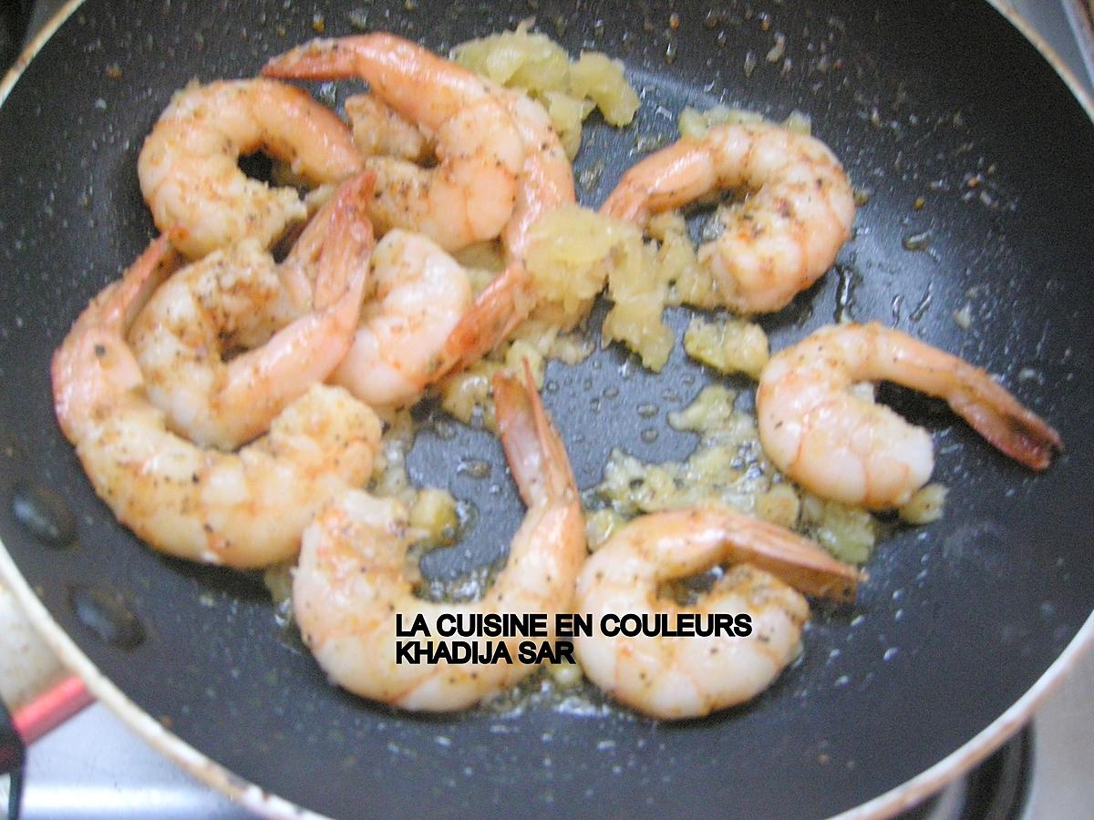 recette Crevettes sautées à l’ail/Jardinière de légumes