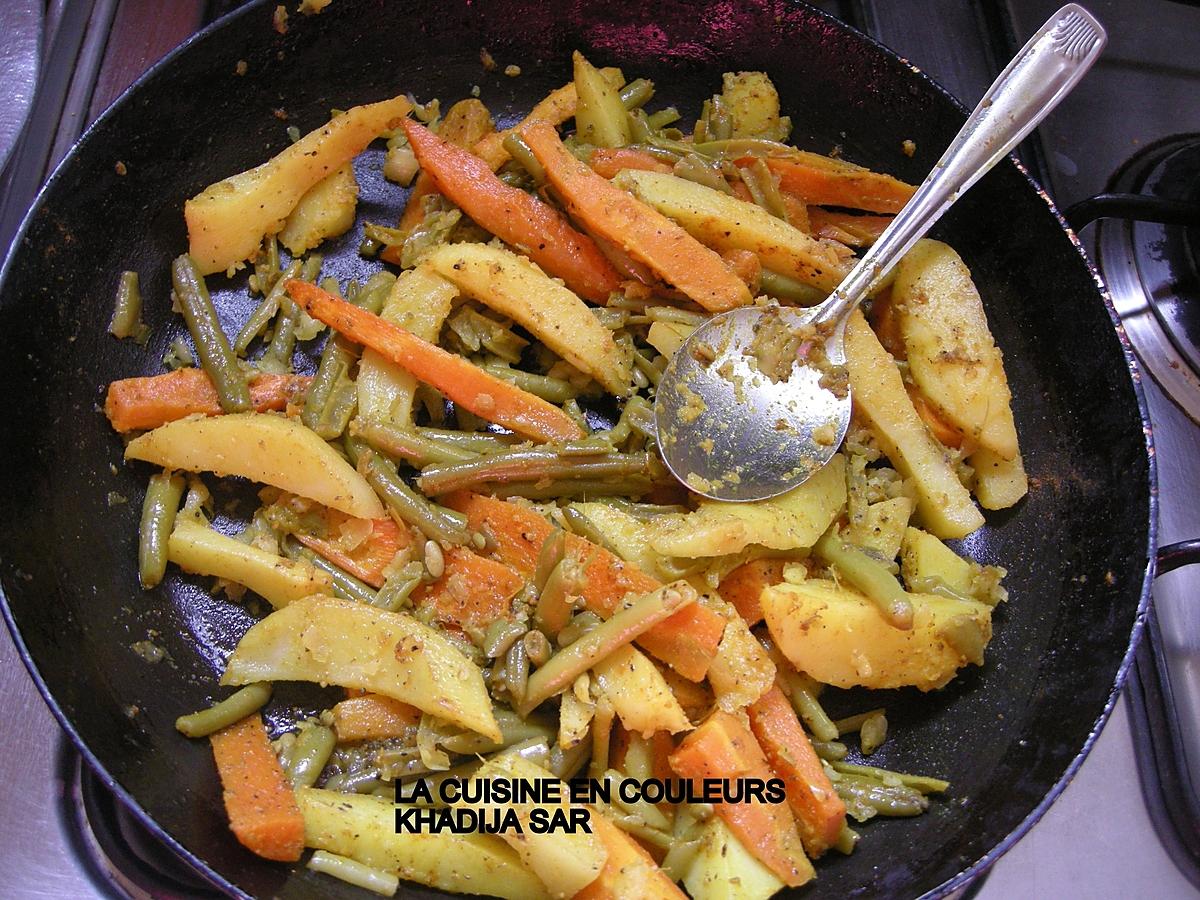 recette Crevettes sautées à l’ail/Jardinière de légumes