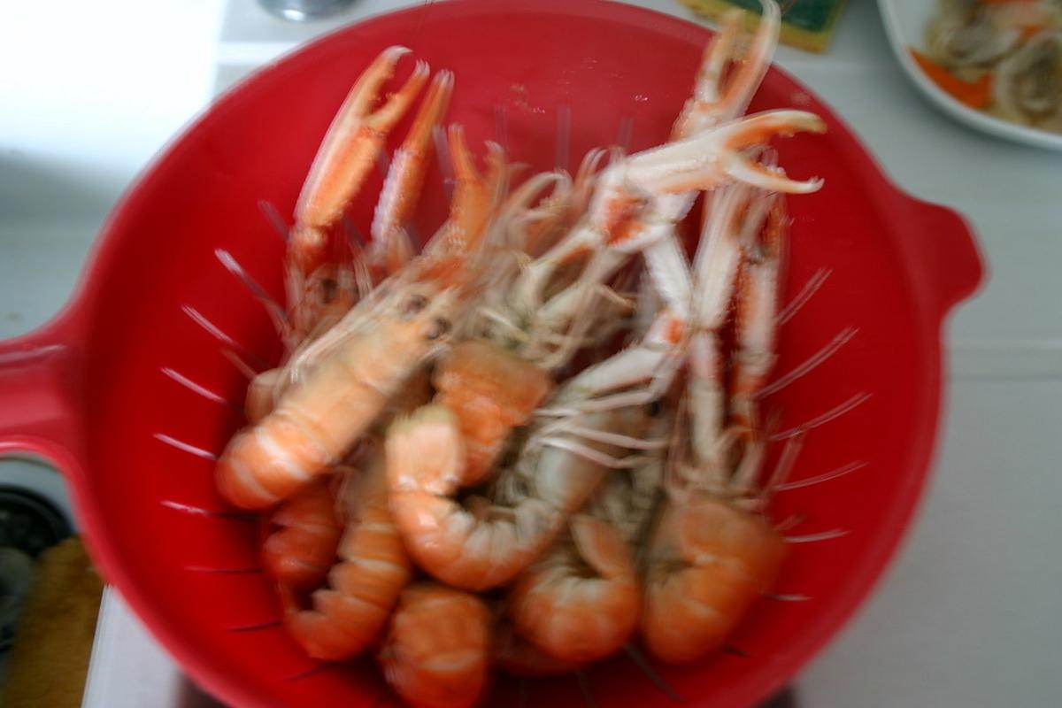 recette Noix de St.Jacques Snackées à la Plancha, Boudin Noir et Langoustines