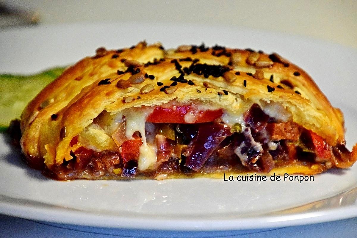 recette Feuilleté tressé oignon poivron et chorizo