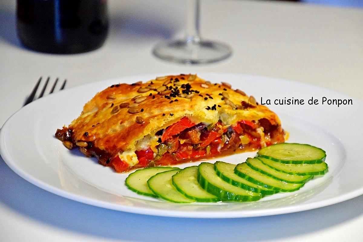 recette Feuilleté tressé oignon poivron et chorizo