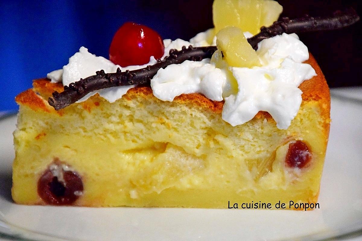 recette Gâteau magique à l'ananas et aux griottines