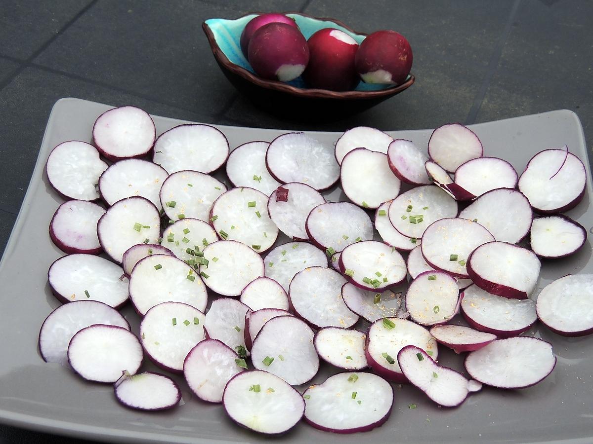 recette Carpaccio de radis violets à l'huile de noix