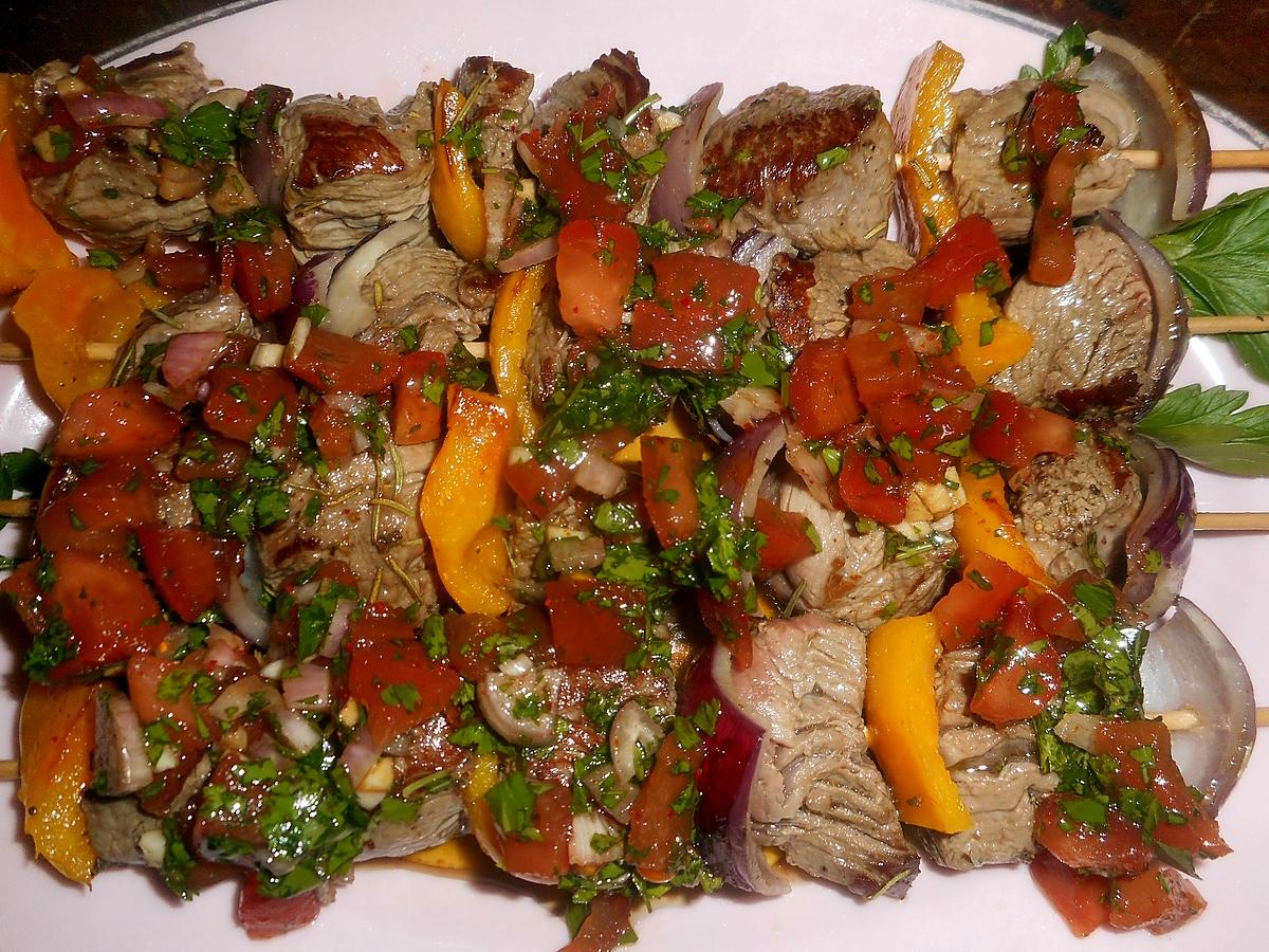 recette Brochettes de boeuf(merlan)sauce vierge