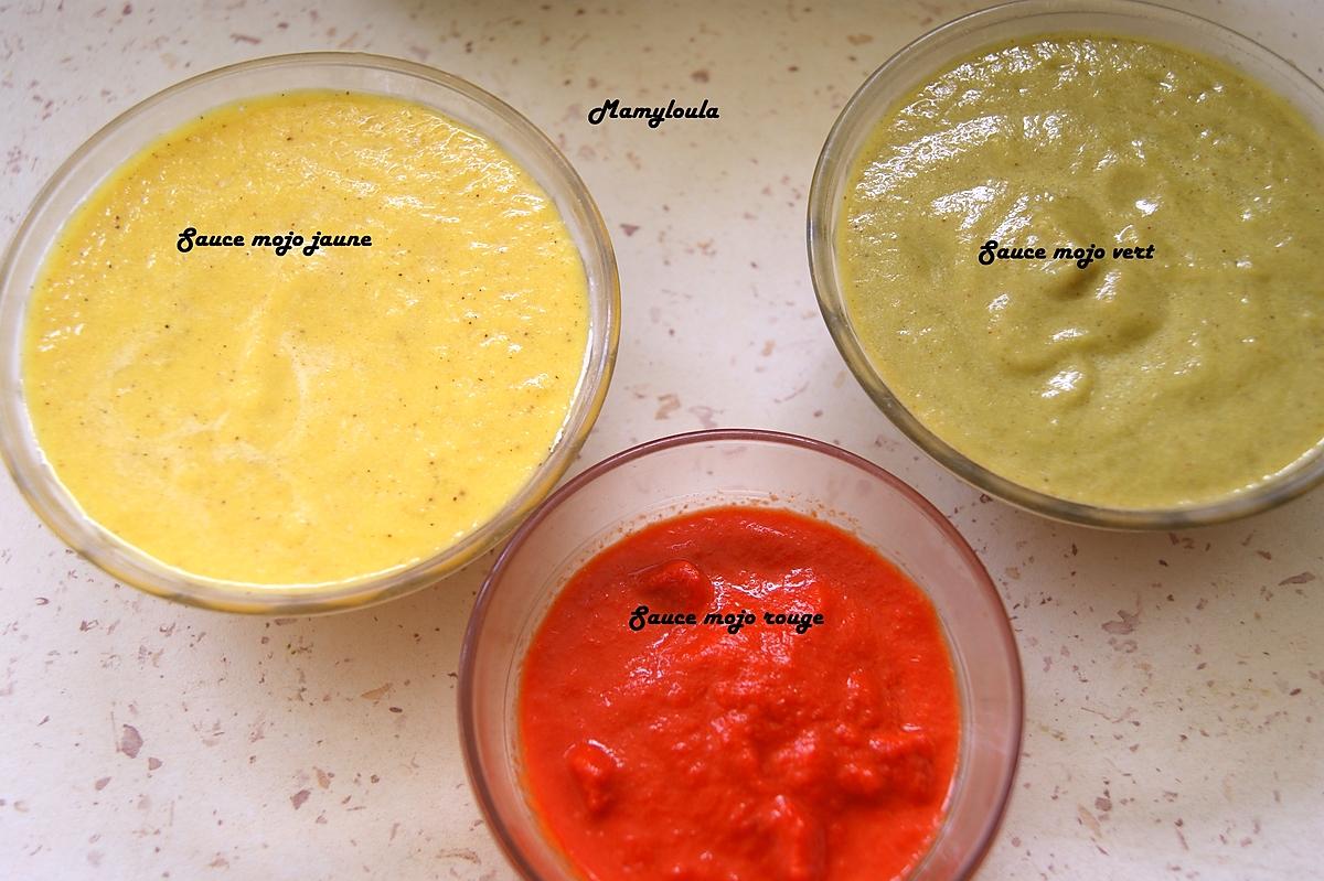 recette Sauces mojo rouge, vert et jaune.