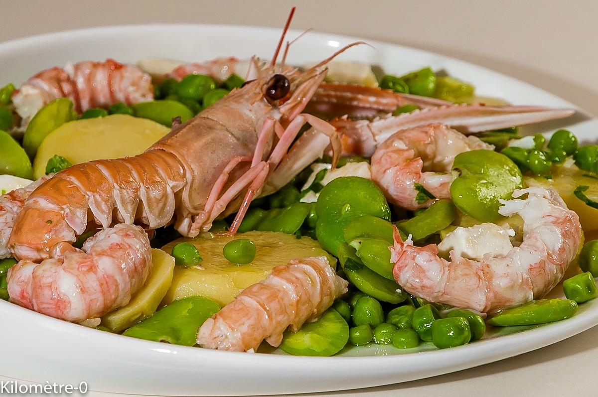 recette Salade de pommes de terre aux légumes et langoustines