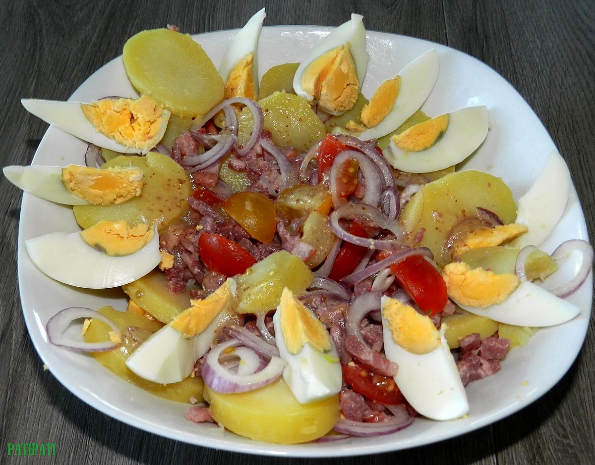 recette Salade de pommes de terre aux oeufs et oignons rouges