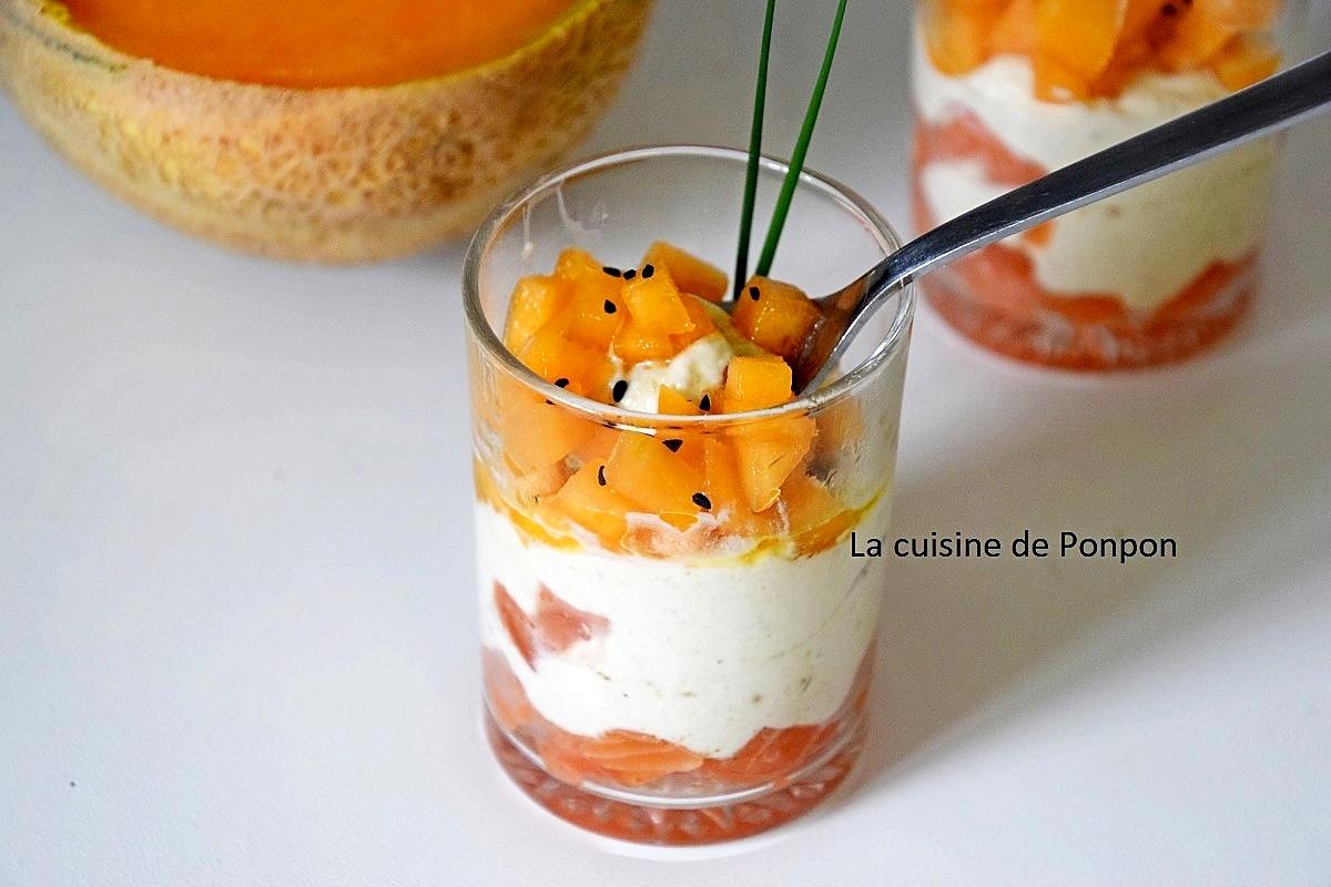 recette Verrine au saumon fumé, melon et crème d'artichaut