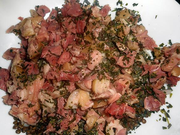 Recette de Salade de lentilles au jarret de porc demi sel